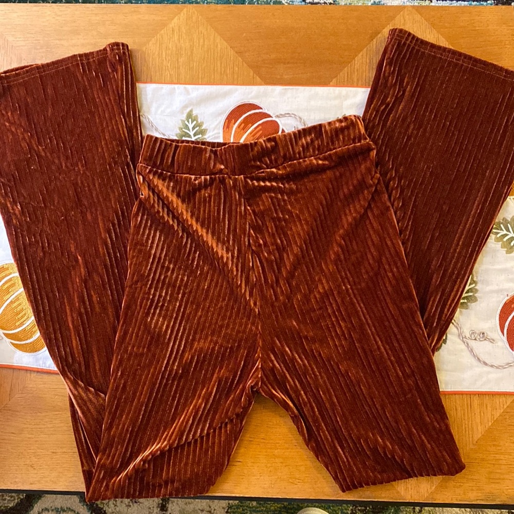Solid Flare Leg Velvet Pants